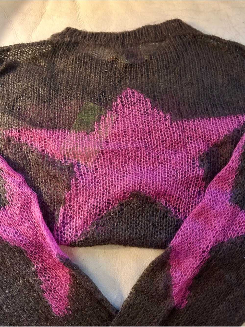 Marc Jacob’s Heaven Women's Gray Knit Sweater with Pink Accents.
